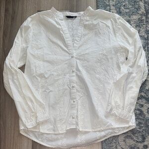 White Eyelet Cotton Button-Front Blouse